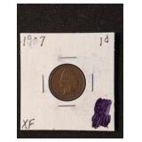 1907 Indian Head Cent coin marked XF