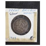 Silver 1943 Great Britain One Shilling coin