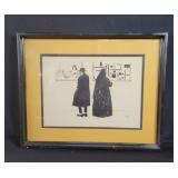 Vintage signed lithograph under glass