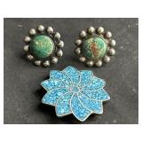 Vintage sterling turquoise earrings & pin