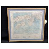 Framed Lithograph on fabric map of Osaka Japan