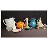 Box of miscellaneous pottery pitchers, milk