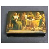 Signed vintage Russian hand painted lacquered box
