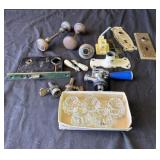 Group of vintage door handles & locks in box