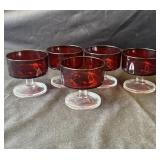 5 Vintage French ruby red glasses