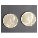 Pair of silver 1964 Kenedy half dollar coins