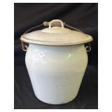 Vintage metal enamel pot with lid
