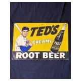 Vintage Ted Williams Root beer advertisement sign