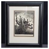 Pencil signed numbered and titled woodcut print