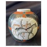 Vintage Equestrian themed ceramic vase