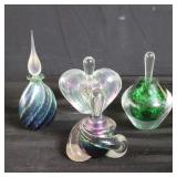 Four signed studio art glass perfume bottles