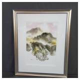 Signed Asian watercolor on paper under glass