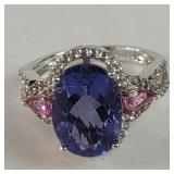 Sterling silver (925) spinel and pink topaz ring
