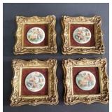 4 vintage French prints on porcelain w/