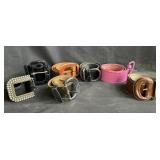 Group of 7 genuine leather belts