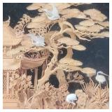 Vintage Asian cork sculpture in a glass and wood