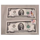 Pair of Bicentennial stamped $2 1976 US paper