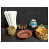 Box of vintage pottery bowls ceramic vases etc.