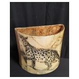 Demilune leopard waste basket paper machet