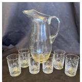 Vintage etched glasses and pitcher