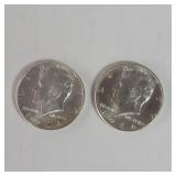 Pair of 1964 Kennedy silver half dollar coins