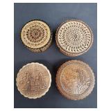 Group of 4 Russian birch bark trinket boxes