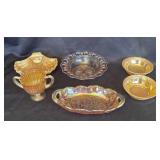 Group of 6 depression & carnival glass items