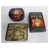 Group of 3 hand painted Russian laquer