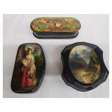 Group of 3 signed hand painted Russian laquer