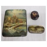 Group of 3 signed hand painted Russian laquer