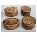 Group of 4 Russian birch bark trinket boxes