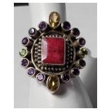 Sterling silver ring with semi precious stones sz8