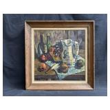 Signed framed still life oil on board
