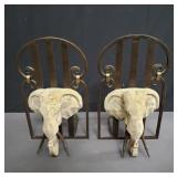 Contemporary metal and chalk elephant book ends