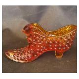 Vintage Fenton red hobnail glass slipper
