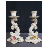 Pair of Capodemonte floral candle holders