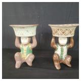 Pair of ceramic monkey bowls