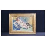 Signed nude oil painting on board