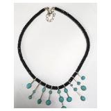 Sterling silver, turquoise and garnet necklace