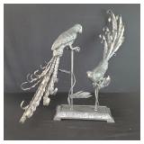 Cast aluminum and iron parrots sculpture