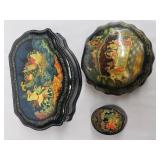 Group of 3 signed hand painted Russian laquer