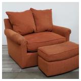 Upholstered feathered & down settee with ottoman