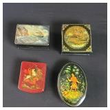Four Russian signed Handpainted lacquer boxes