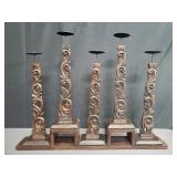 Vintage Asian style wood and metal candelabra