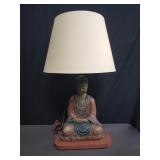 Vintage carved wood Buddha table lamp