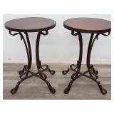 Pair of contemporary metal & wood side tables