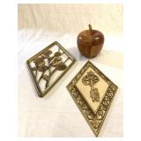 Vintage mid century modern teak wood apple jar