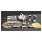 Box of silver plated items, tray, trinket box