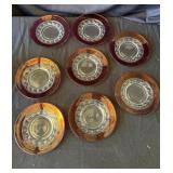 Group of 8 VTG ruby red Kings Crown glass plates