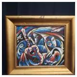 M Santos  modern oil on canvas in a gilt wood